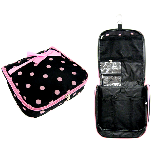 Polka Dot Black/Pink w/Bow Hanging Cosmetic Case